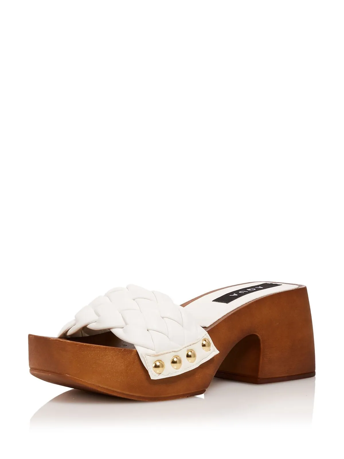 AQUA Womens White Woven Studded Boho Square Toe Platform Slip On Heeled M