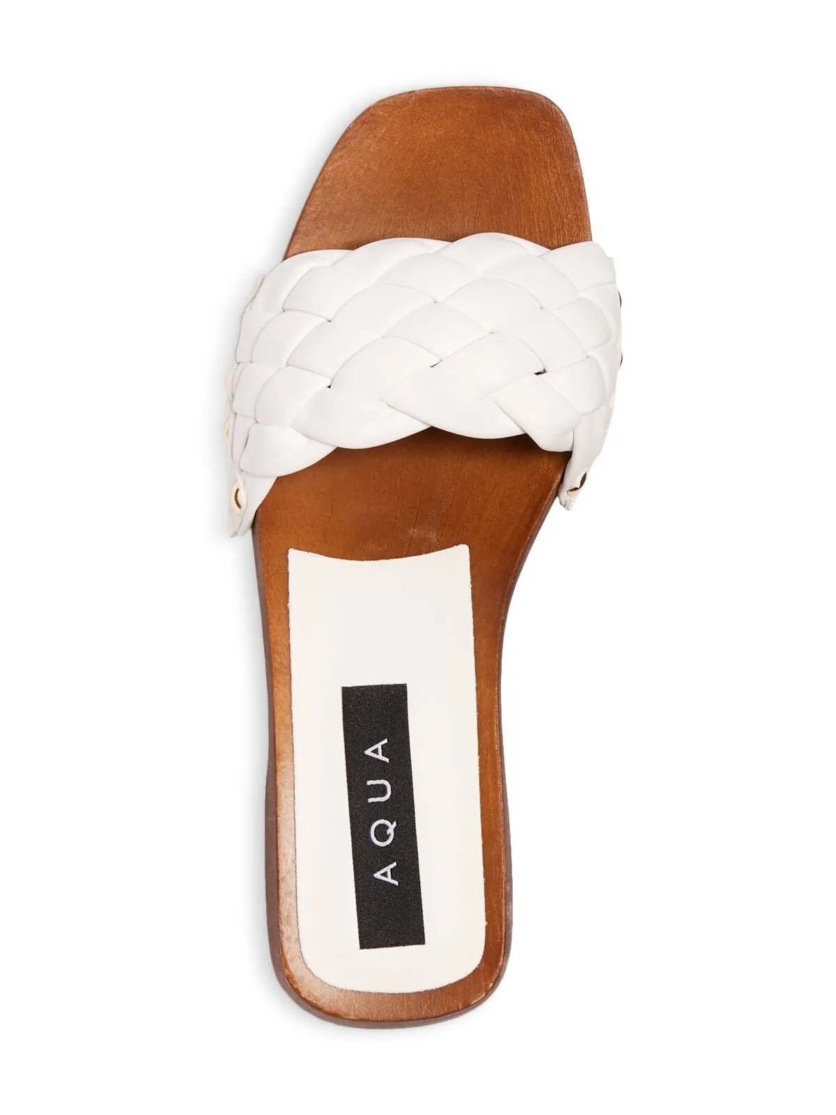AQUA Womens White Woven Studded Boho Square Toe Platform Slip On Heeled M