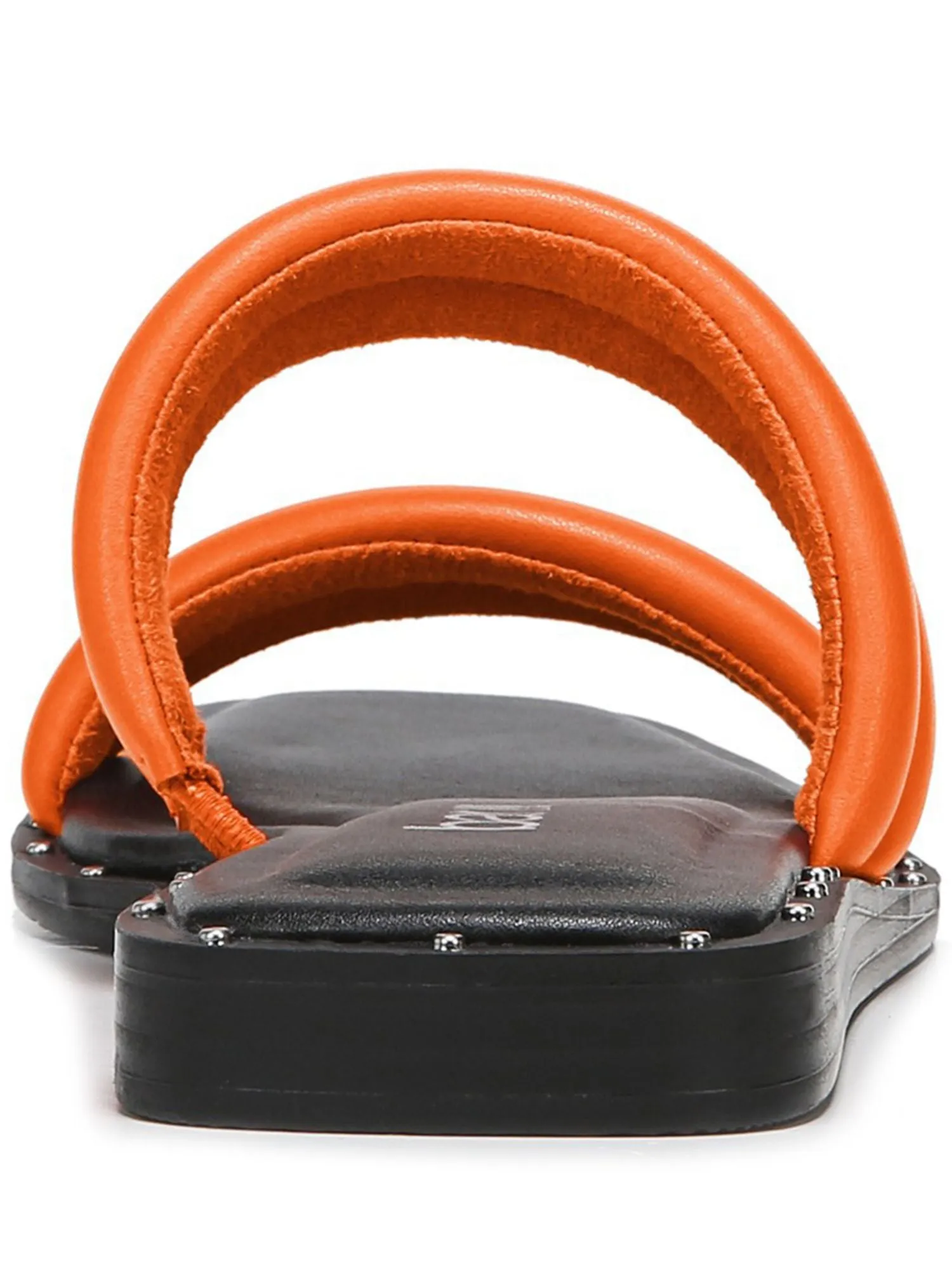 BAR III Womens Orange Quilted Strap 1/2 Heel Studded Cushioned Narrah Square Toe Wedge Slip On Slide Sandals Shoes M