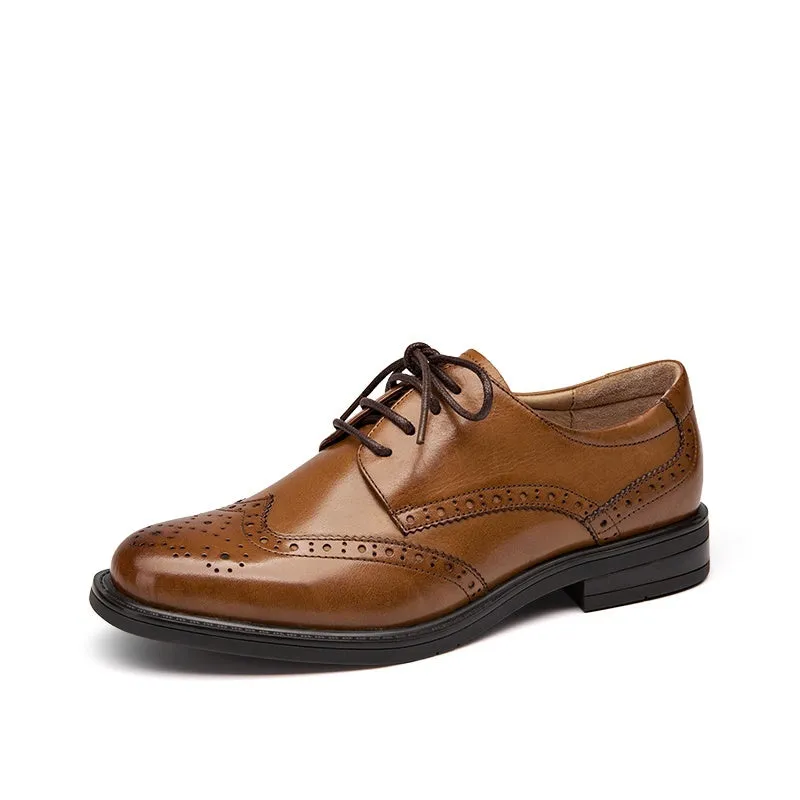 BeauToday Genuine Leather Lace Up Brogue Shoes for Women