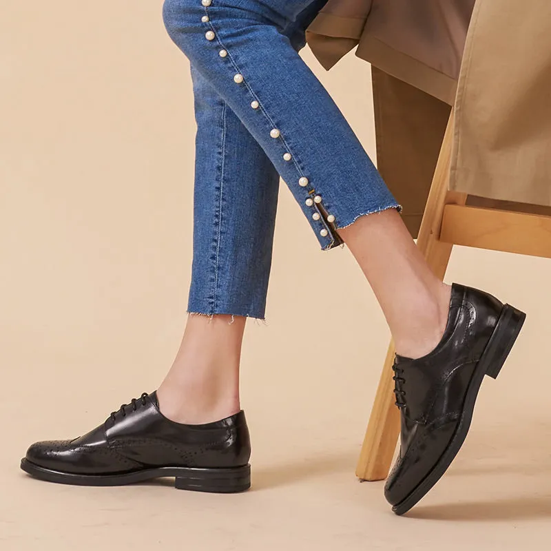 BeauToday Genuine Leather Lace Up Brogue Shoes for Women