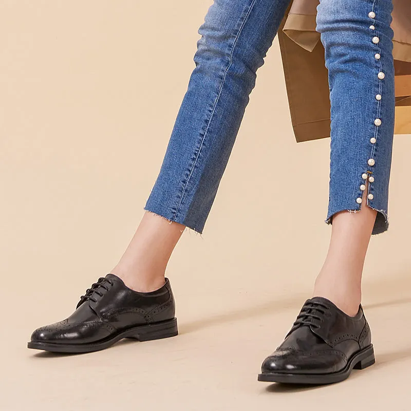BeauToday Genuine Leather Lace Up Brogue Shoes for Women