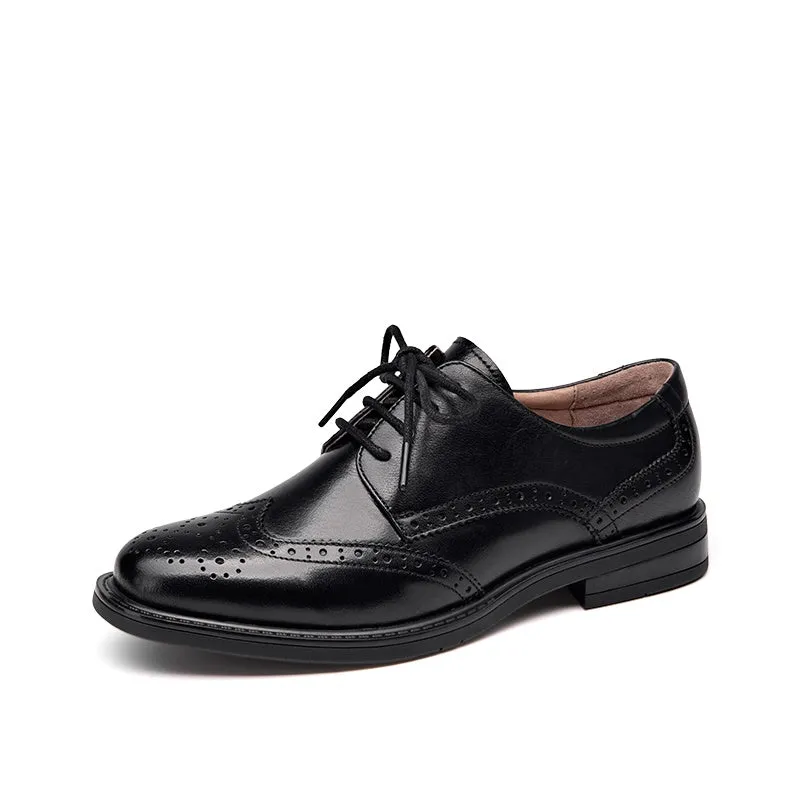 BeauToday Genuine Leather Lace Up Brogue Shoes for Women