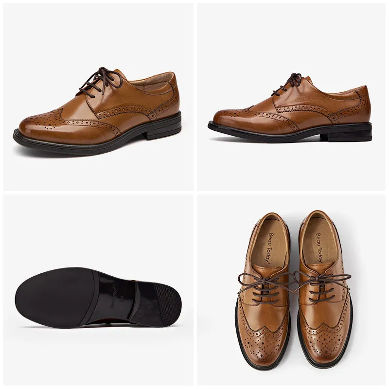 BeauToday Genuine Leather Lace Up Brogue Shoes for Women