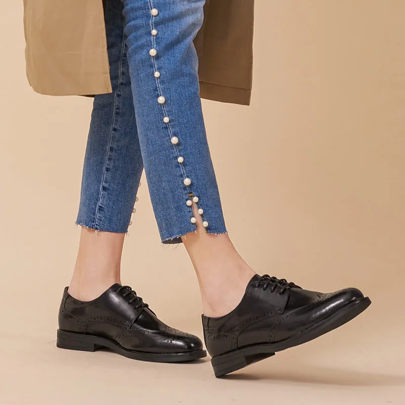 BeauToday Genuine Leather Lace Up Brogue Shoes for Women
