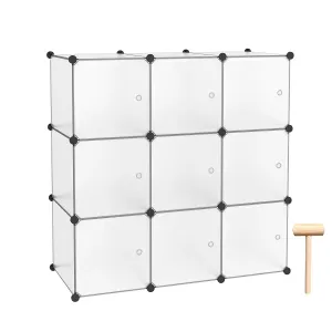 C&AHOME - 9 Cube DIY Bookcase Storage Organizer Portable Closet Toy Rack with Doors, Translucent