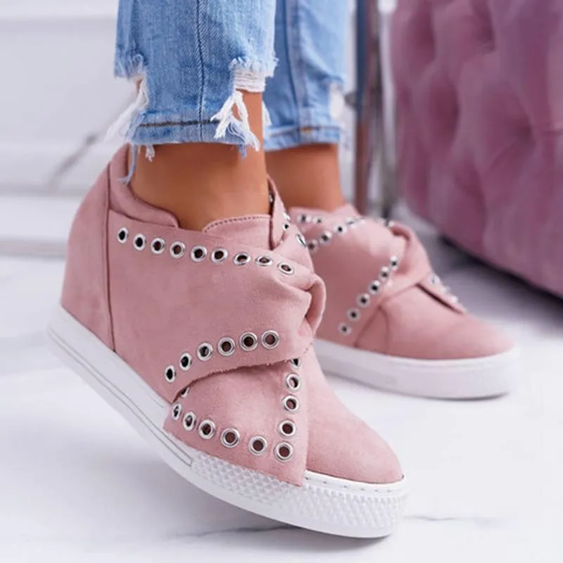 Chicvane New Color Block Elastic Band Studded With Rings Low Top Slip-On Canvas Shoes