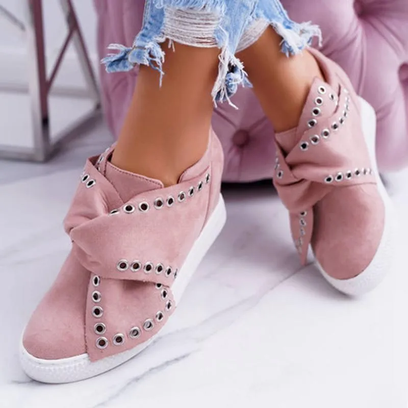 Chicvane New Color Block Elastic Band Studded With Rings Low Top Slip-On Canvas Shoes