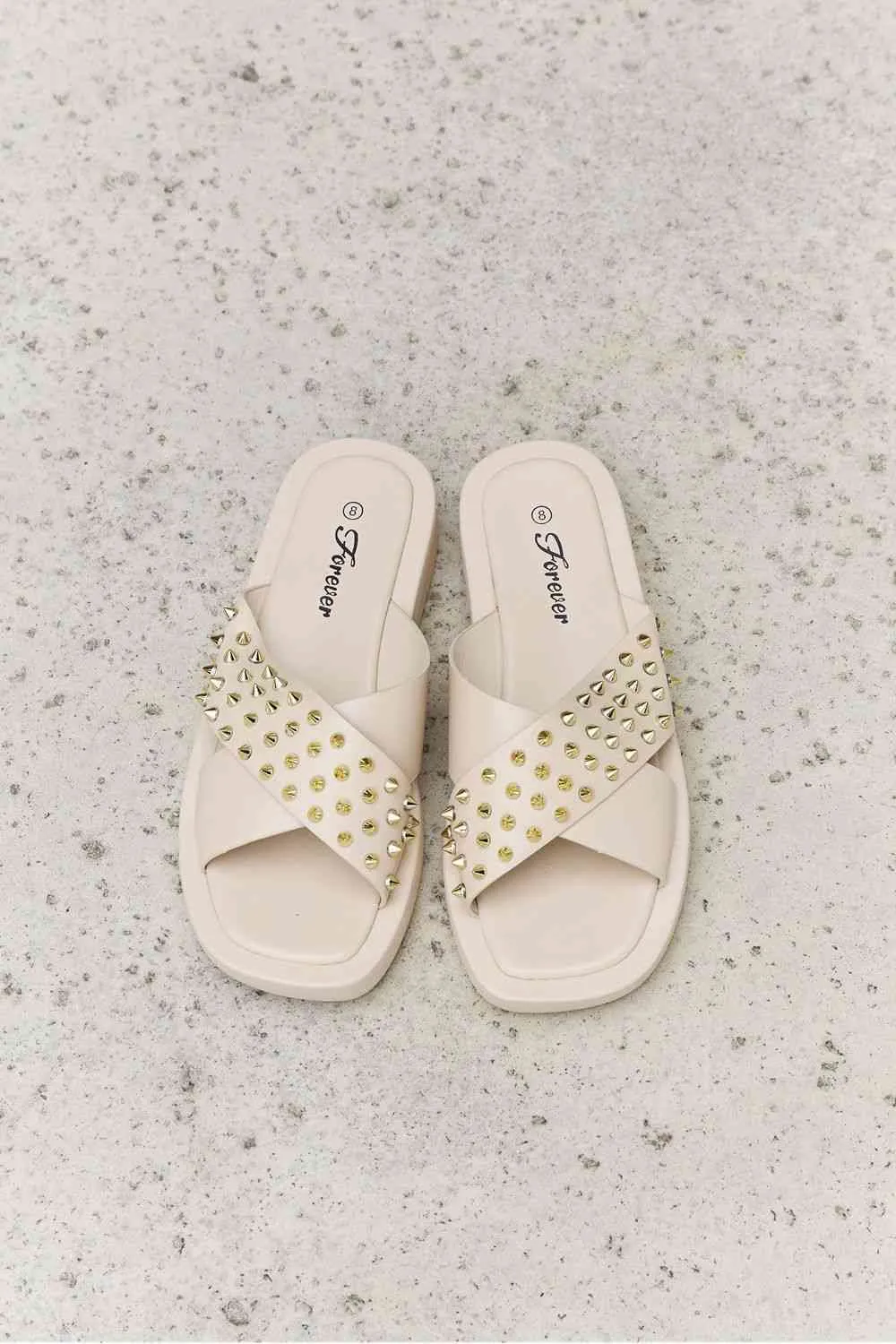 Forever Link Studded Cross Strap Sandals in Cream