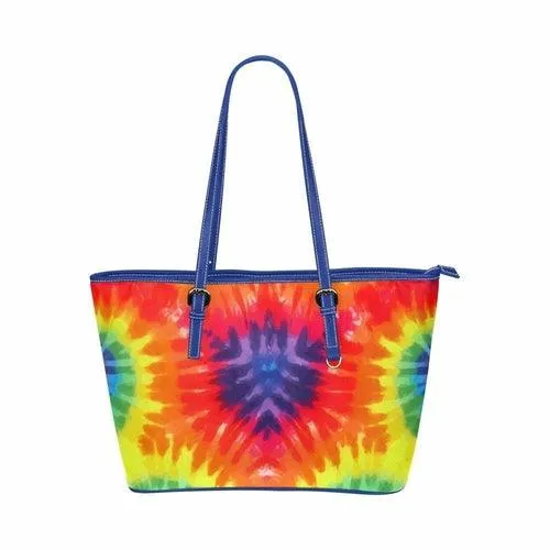 Large Leather Tote Shoulder Bag - Rainbow Blue Handbag