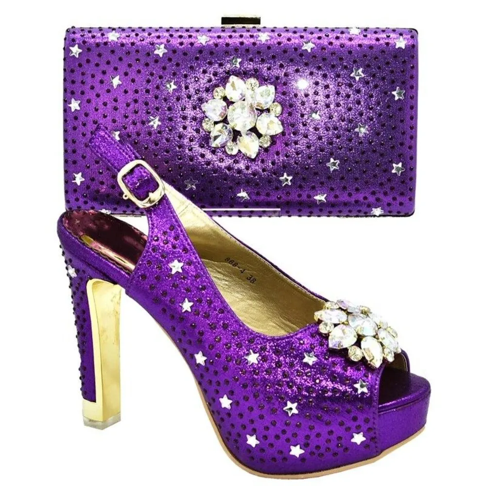 Rhinestone Flower Decorated Shoes And Matching Clutch Set For Women