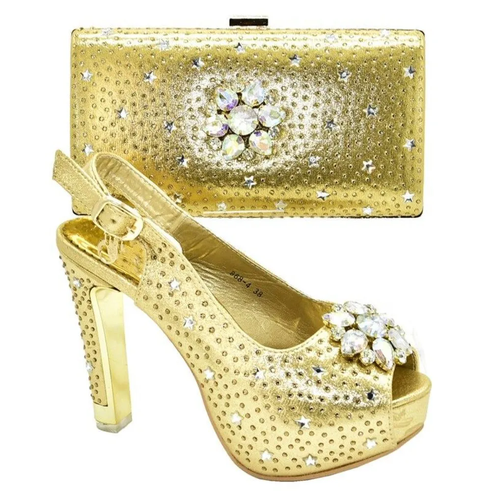 Rhinestone Flower Decorated Shoes And Matching Clutch Set For Women