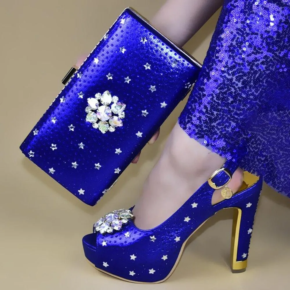 Rhinestone Flower Decorated Shoes And Matching Clutch Set For Women