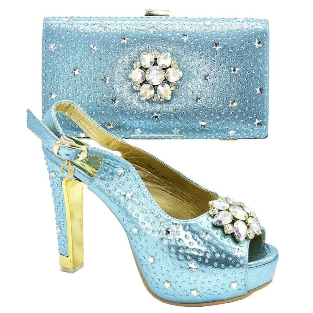 Rhinestone Flower Decorated Shoes And Matching Clutch Set For Women