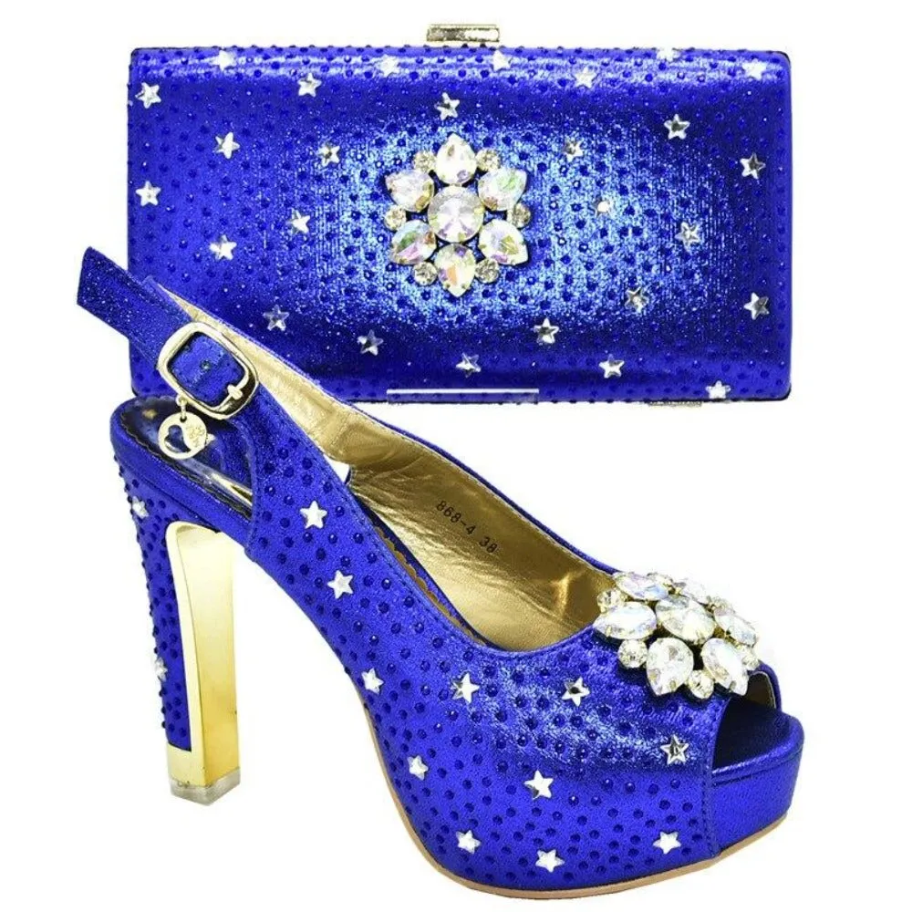 Rhinestone Flower Decorated Shoes And Matching Clutch Set For Women