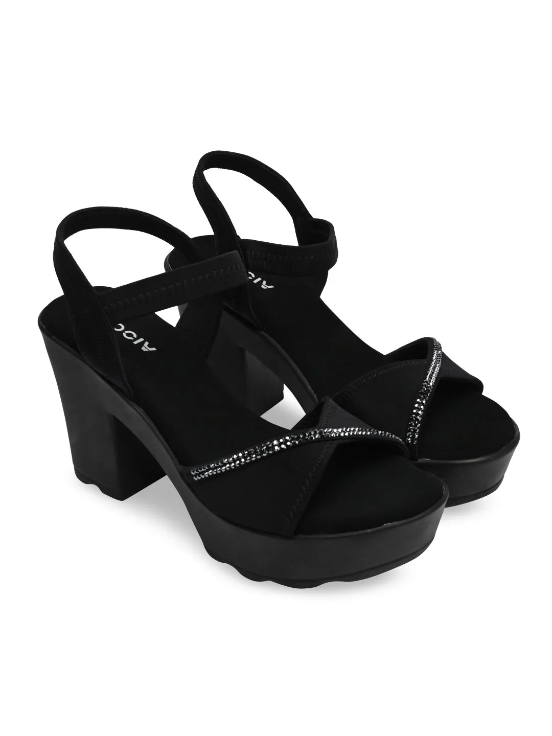 Rocia By Regal Black Women Diamond Studded High Heel Platforms