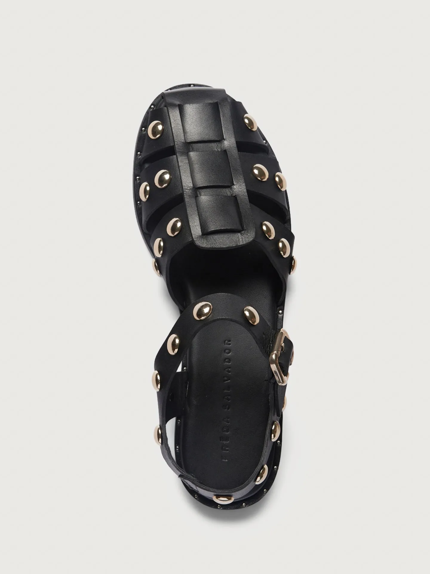 Sera Fisherman Sandal - Black Calf with Gold Studs