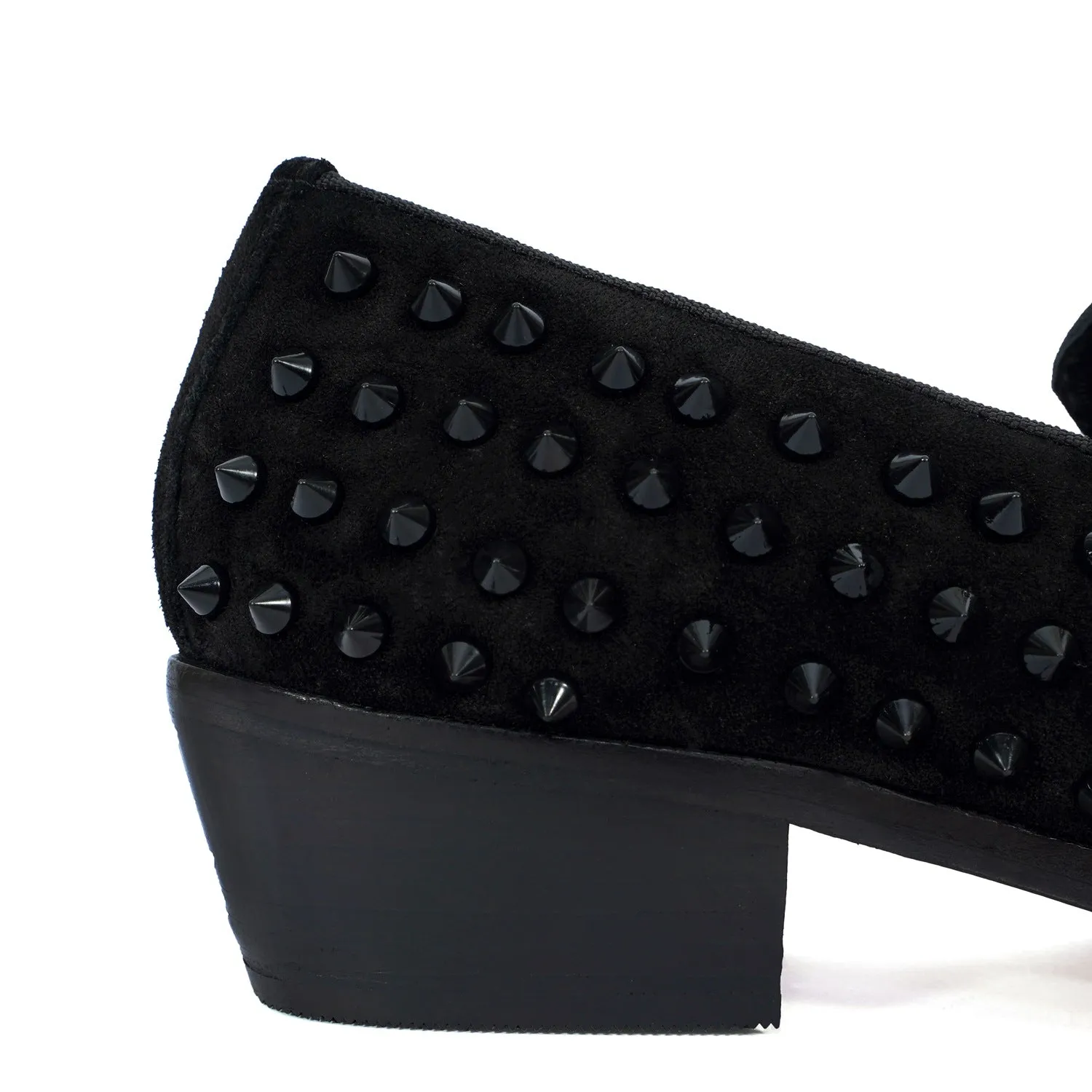 Sleek Toe Black Slip-On Shoes with Cuban Heel