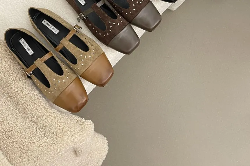 Square Toe Studded Mary Jane Shoes