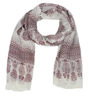 Wine Classic Lightweight Heavenly Henna Paisley Printed Eyelash Fringe Scarf