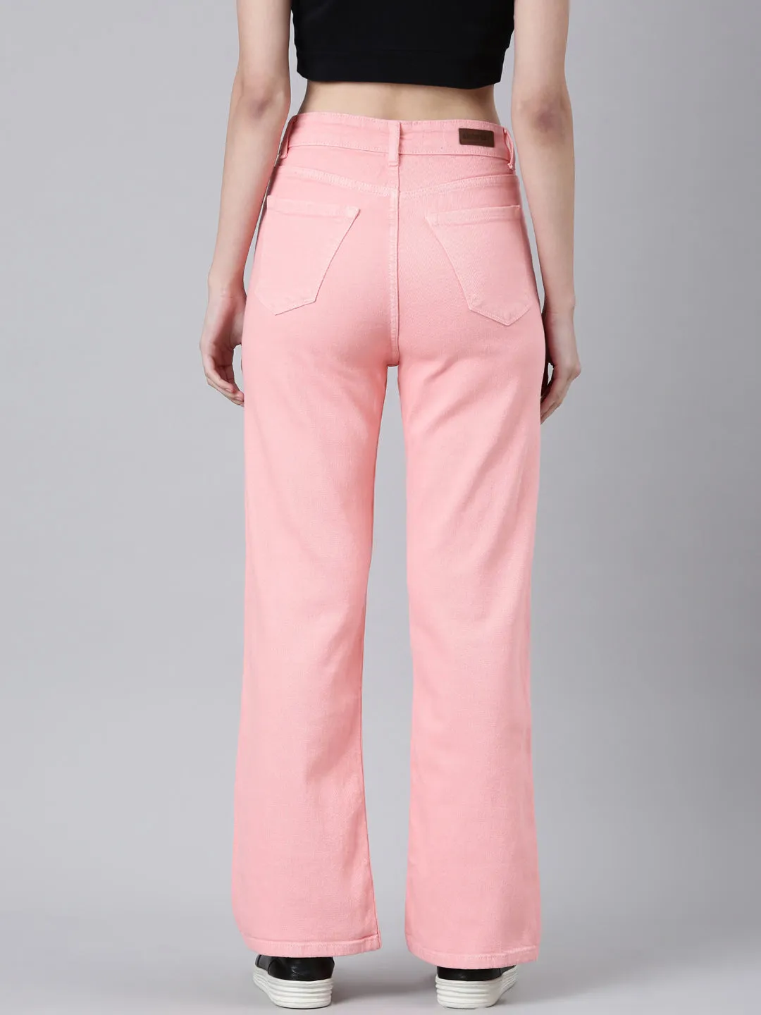 Women Peach Solid Straight Fit Denim Jeans