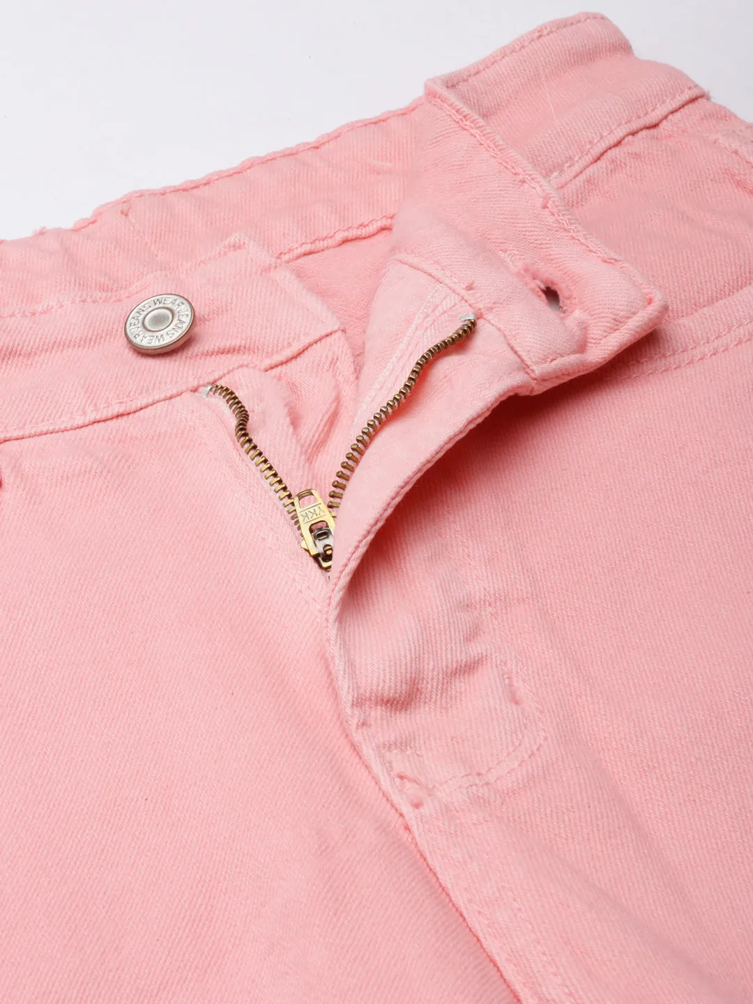 Women Peach Solid Straight Fit Denim Jeans