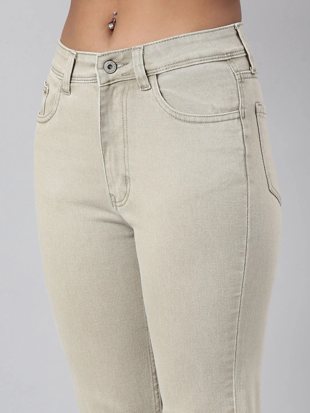 Women Straight Fit Denim Beige Jean
