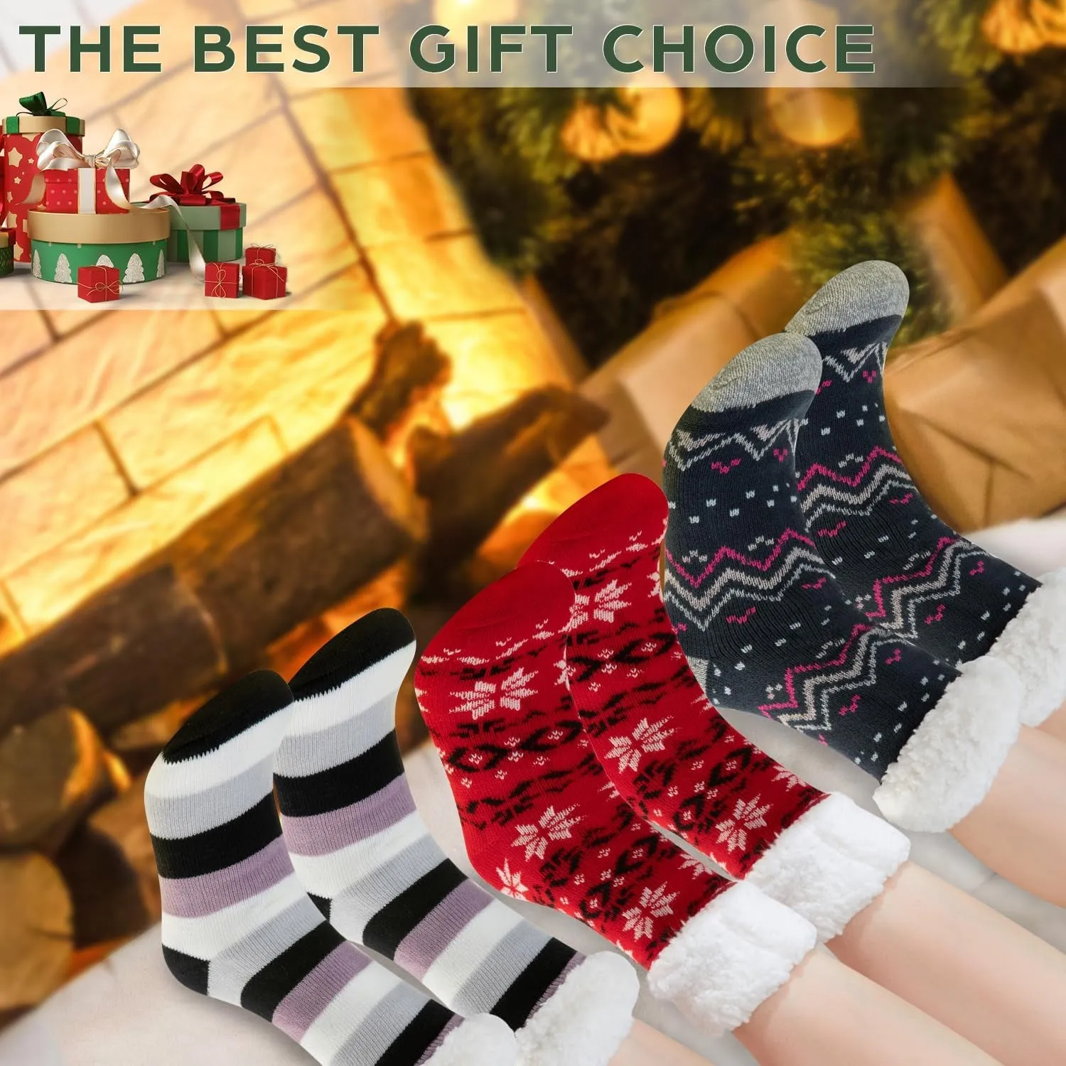 Women’s Fuzzy Non-Slip Sherpa Socks - 2 Pack