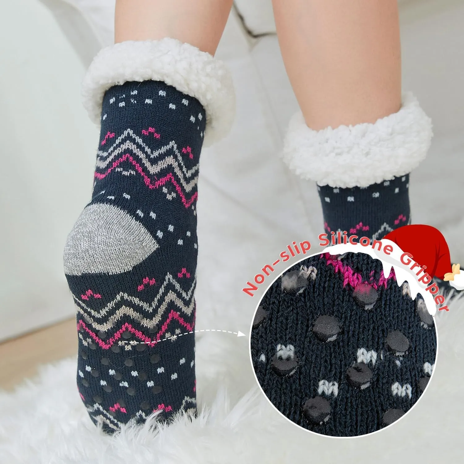 Women’s Fuzzy Non-Slip Sherpa Socks - 2 Pack